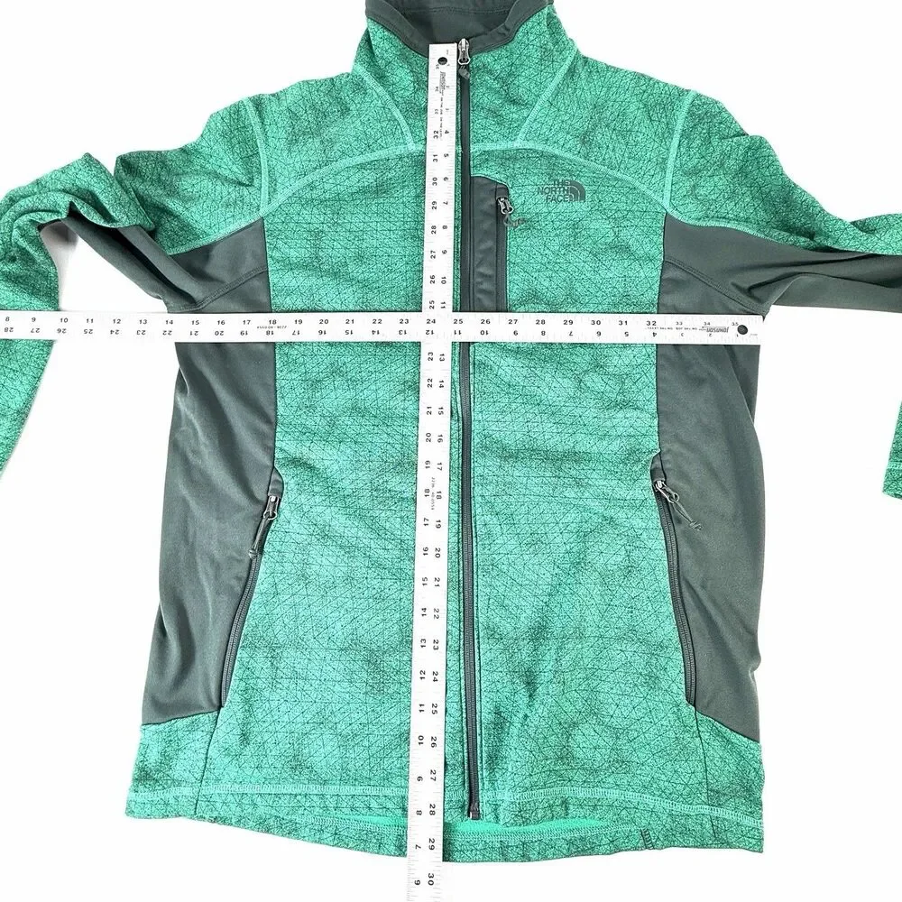 The North Face TNF Mens Large Green Colorblock Geometric Full Zip Fleece Jacket
